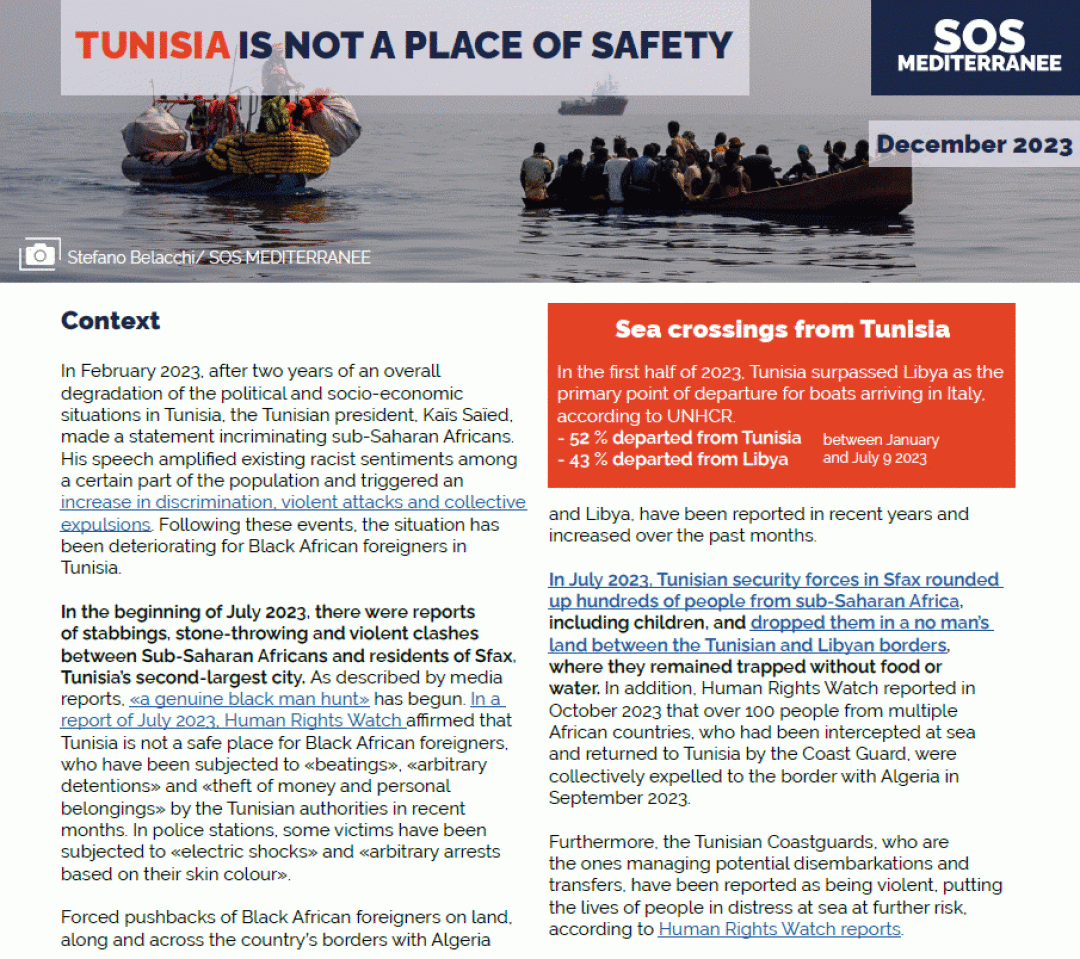 Tunisia is not a place of safety - SOS MEDITERRANEE