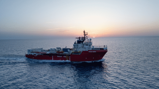 The Ocean Viking, SOS MEDITERRANEE's search and rescue boat in the Central Mediterranean.