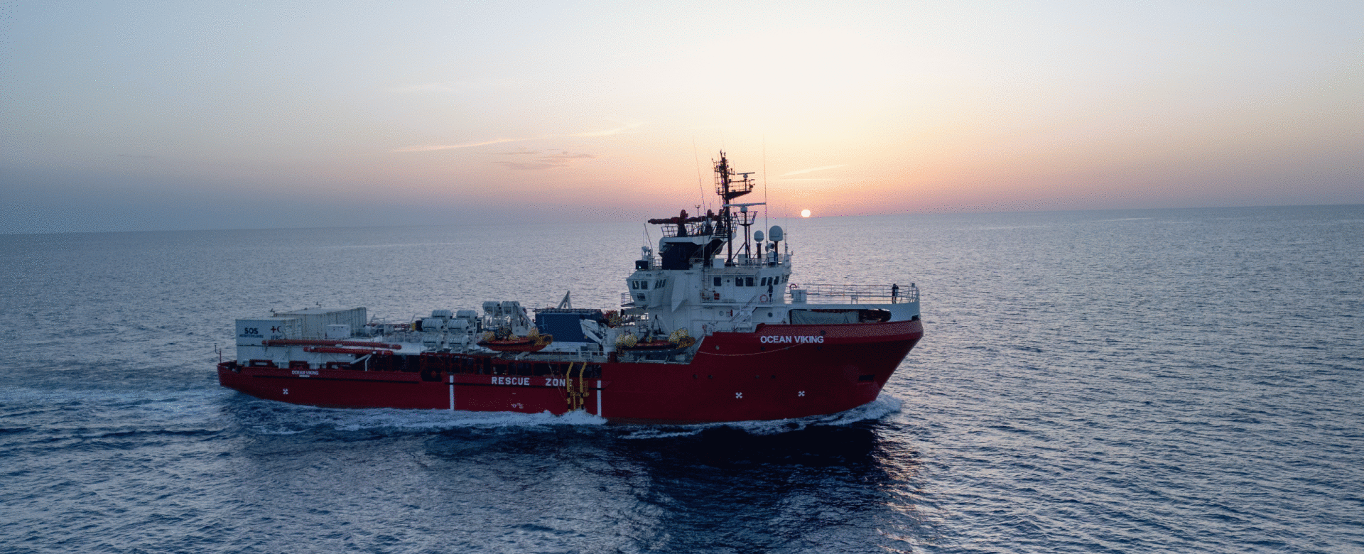 The Ocean Viking, SOS MEDITERRANEE's search and rescue boat in the Central Mediterranean.